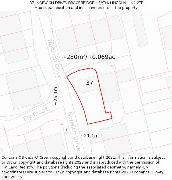 37, NORWICH DRIVE, BRACEBRIDGE HEATH, LINCOLN, LN4 2TF: Plot and title map