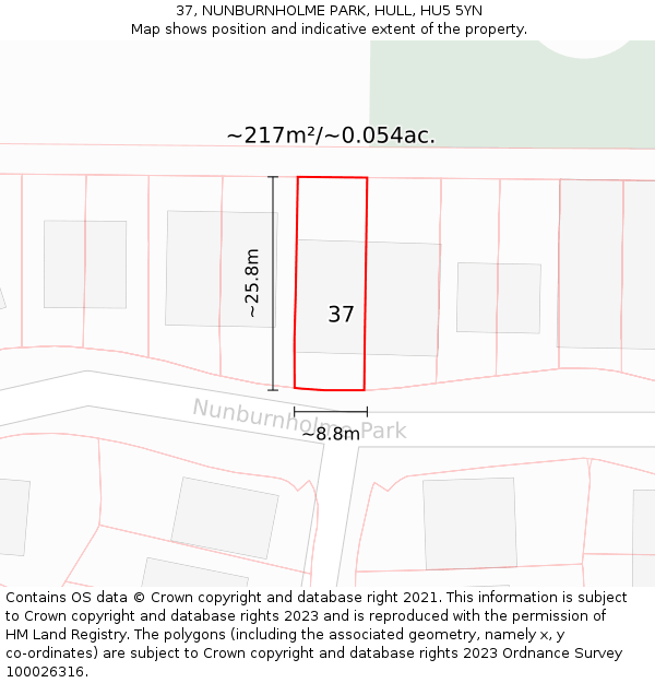 37, NUNBURNHOLME PARK, HULL, HU5 5YN: Plot and title map