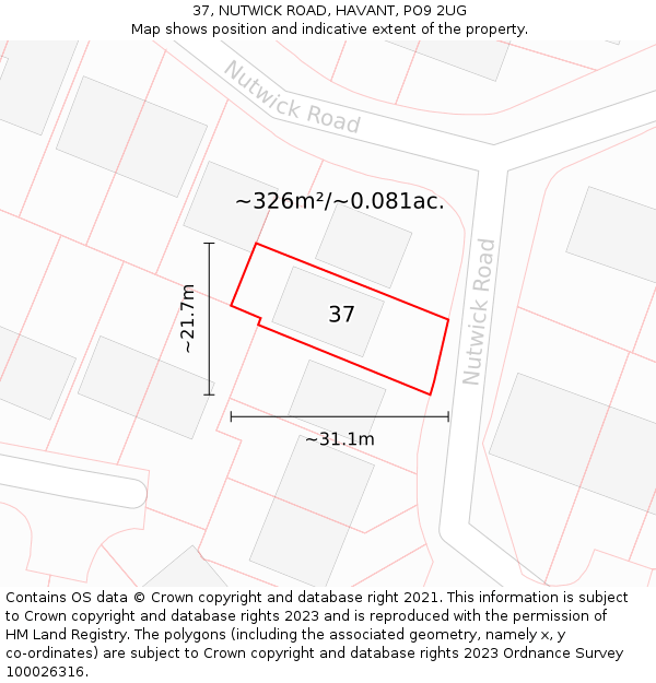 37, NUTWICK ROAD, HAVANT, PO9 2UG: Plot and title map