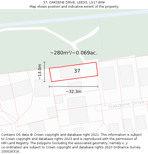 37, OAKDENE DRIVE, LEEDS, LS17 8XW: Plot and title map