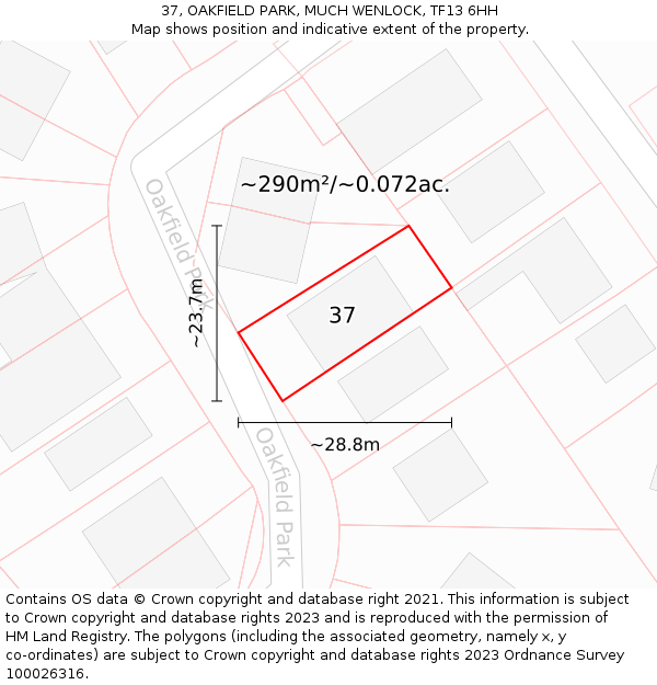 37, OAKFIELD PARK, MUCH WENLOCK, TF13 6HH: Plot and title map