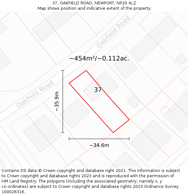 37, OAKFIELD ROAD, NEWPORT, NP20 4LZ: Plot and title map