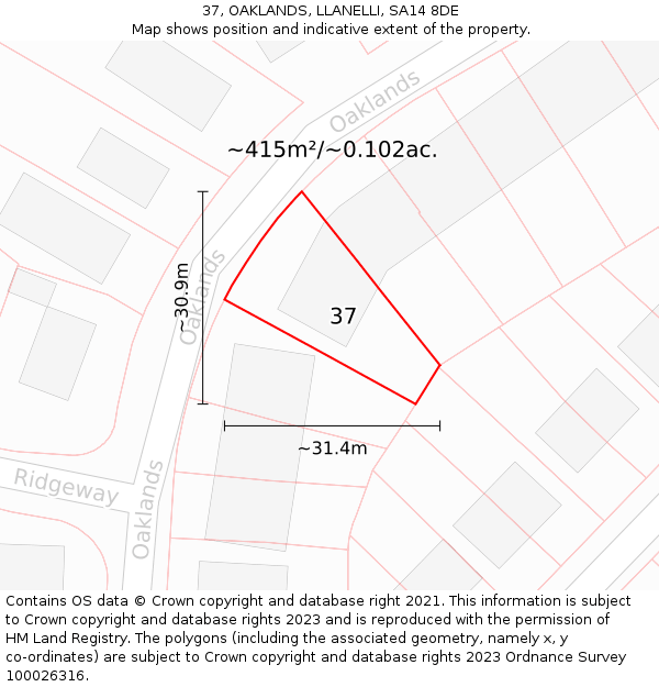 37, OAKLANDS, LLANELLI, SA14 8DE: Plot and title map