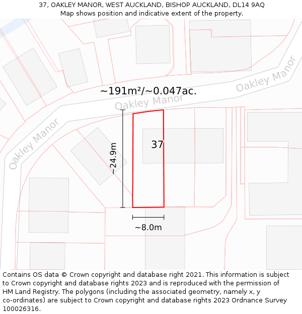 37, OAKLEY MANOR, WEST AUCKLAND, BISHOP AUCKLAND, DL14 9AQ: Plot and title map