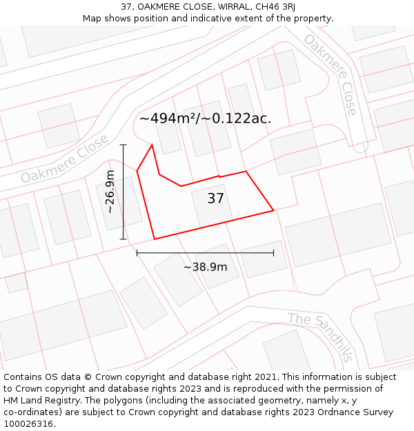 37, OAKMERE CLOSE, WIRRAL, CH46 3RJ: Plot and title map