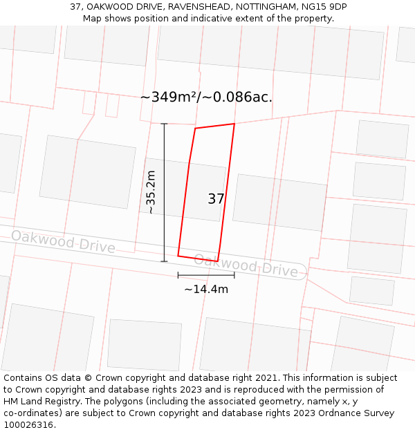 37, OAKWOOD DRIVE, RAVENSHEAD, NOTTINGHAM, NG15 9DP: Plot and title map