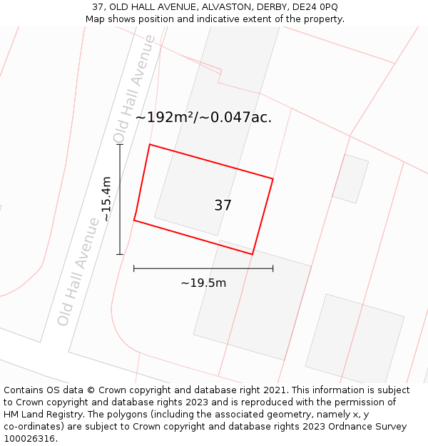 37, OLD HALL AVENUE, ALVASTON, DERBY, DE24 0PQ: Plot and title map