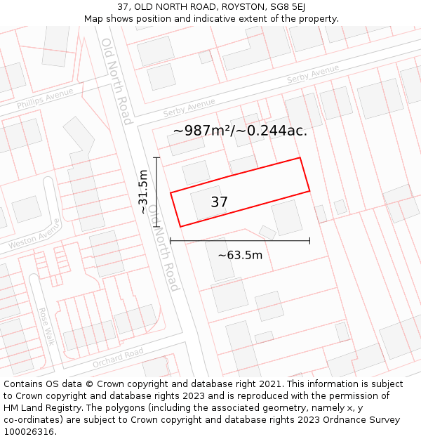 37, OLD NORTH ROAD, ROYSTON, SG8 5EJ: Plot and title map
