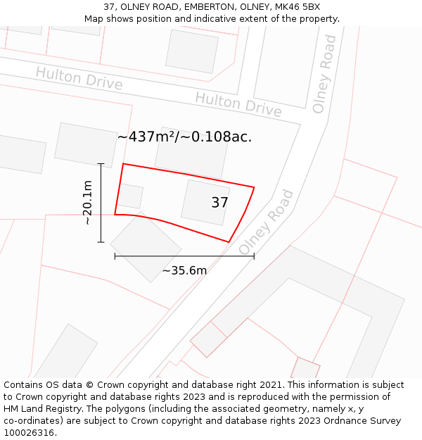 37, OLNEY ROAD, EMBERTON, OLNEY, MK46 5BX: Plot and title map