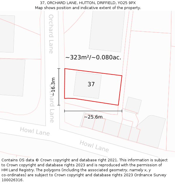 37, ORCHARD LANE, HUTTON, DRIFFIELD, YO25 9PX: Plot and title map