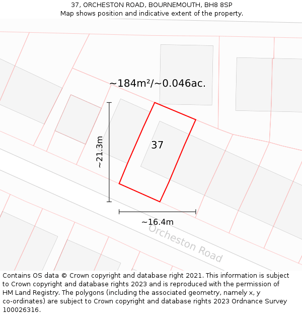 37, ORCHESTON ROAD, BOURNEMOUTH, BH8 8SP: Plot and title map