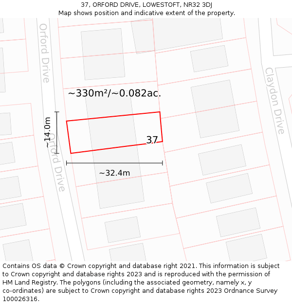 37, ORFORD DRIVE, LOWESTOFT, NR32 3DJ: Plot and title map