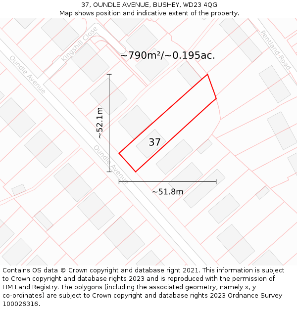 37, OUNDLE AVENUE, BUSHEY, WD23 4QG: Plot and title map