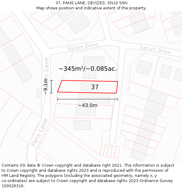 37, PANS LANE, DEVIZES, SN10 5AN: Plot and title map