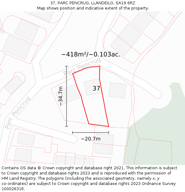 37, PARC PENCRUG, LLANDEILO, SA19 6RZ: Plot and title map