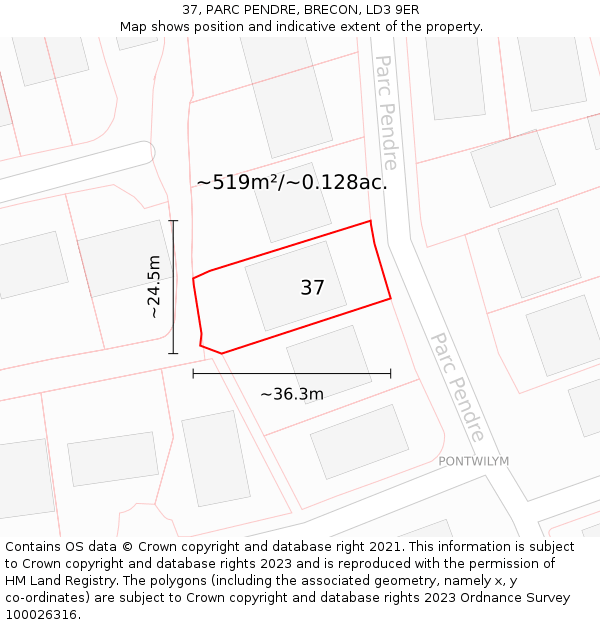 37, PARC PENDRE, BRECON, LD3 9ER: Plot and title map
