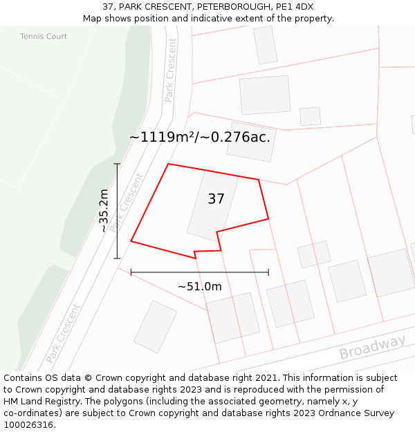 37, PARK CRESCENT, PETERBOROUGH, PE1 4DX: Plot and title map