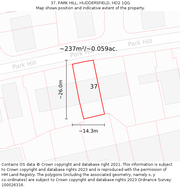 37, PARK HILL, HUDDERSFIELD, HD2 1QG: Plot and title map