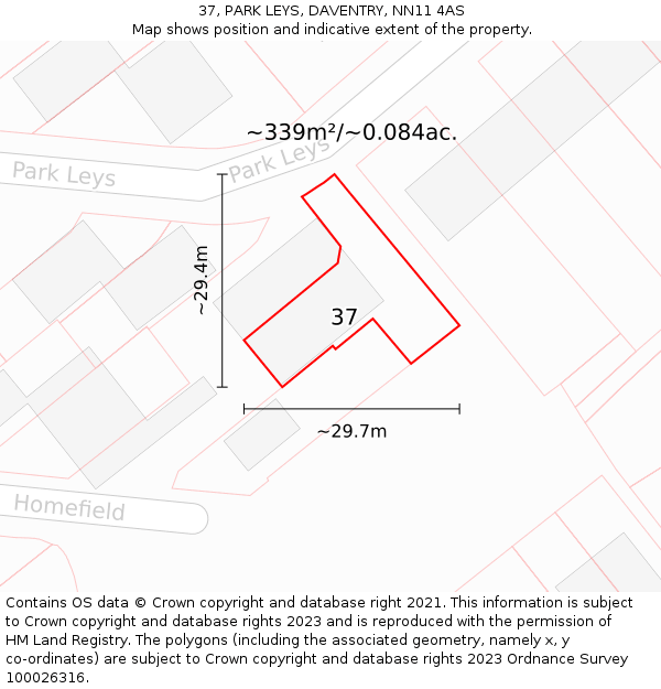 37, PARK LEYS, DAVENTRY, NN11 4AS: Plot and title map