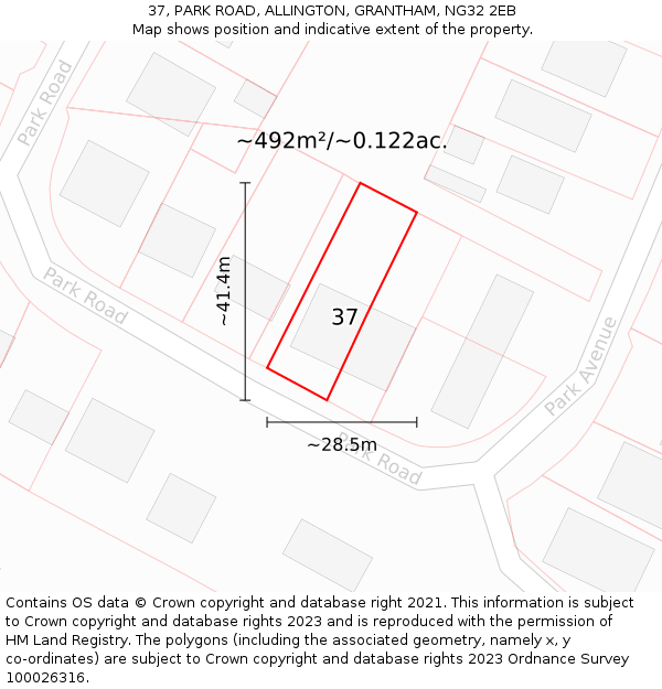 37, PARK ROAD, ALLINGTON, GRANTHAM, NG32 2EB: Plot and title map
