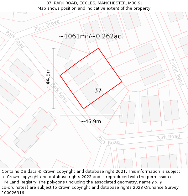 37, PARK ROAD, ECCLES, MANCHESTER, M30 9JJ: Plot and title map