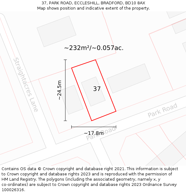 37, PARK ROAD, ECCLESHILL, BRADFORD, BD10 8AX: Plot and title map