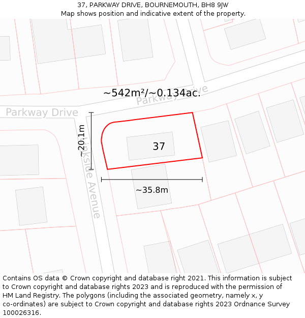 37, PARKWAY DRIVE, BOURNEMOUTH, BH8 9JW: Plot and title map