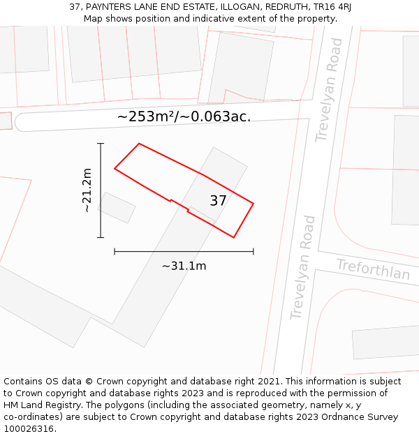 37, PAYNTERS LANE END ESTATE, ILLOGAN, REDRUTH, TR16 4RJ: Plot and title map