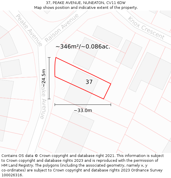 37, PEAKE AVENUE, NUNEATON, CV11 6DW: Plot and title map