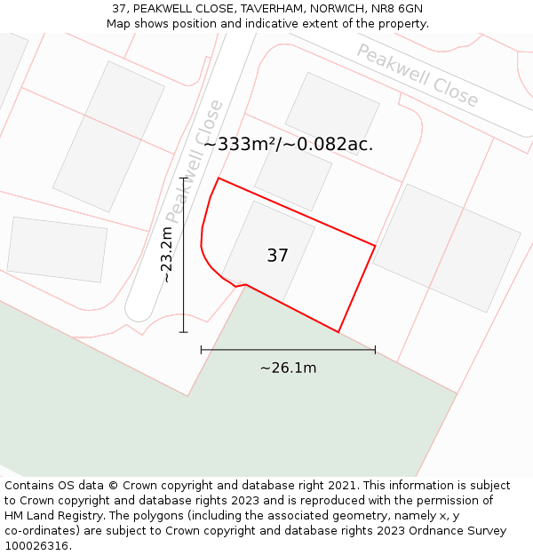 37, PEAKWELL CLOSE, TAVERHAM, NORWICH, NR8 6GN: Plot and title map