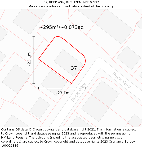 37, PECK WAY, RUSHDEN, NN10 6BD: Plot and title map