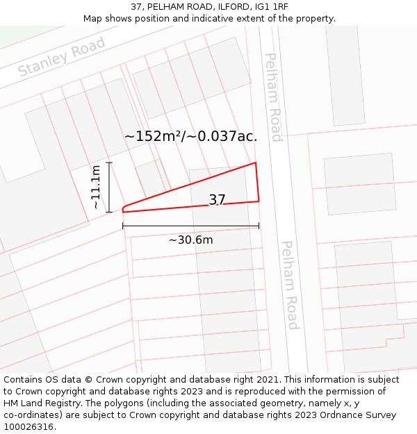 37, PELHAM ROAD, ILFORD, IG1 1RF: Plot and title map