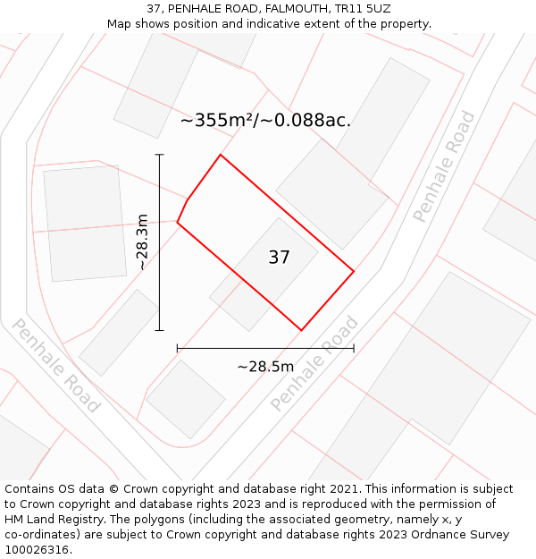 37, PENHALE ROAD, FALMOUTH, TR11 5UZ: Plot and title map