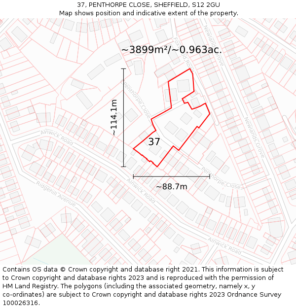 37, PENTHORPE CLOSE, SHEFFIELD, S12 2GU: Plot and title map