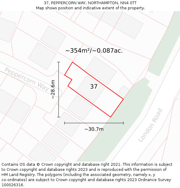 37, PEPPERCORN WAY, NORTHAMPTON, NN4 0TT: Plot and title map
