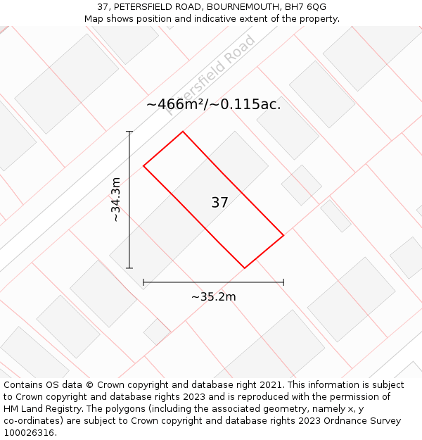 37, PETERSFIELD ROAD, BOURNEMOUTH, BH7 6QG: Plot and title map