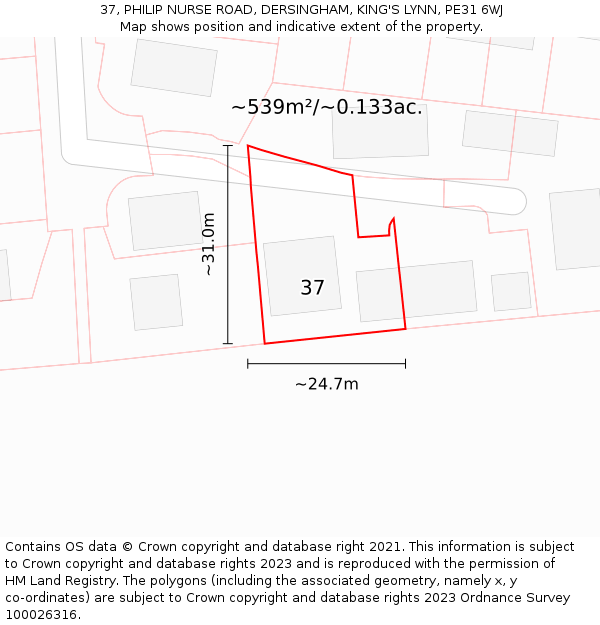 37, PHILIP NURSE ROAD, DERSINGHAM, KING'S LYNN, PE31 6WJ: Plot and title map