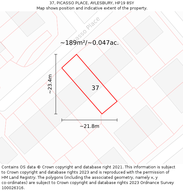 37, PICASSO PLACE, AYLESBURY, HP19 8SY: Plot and title map