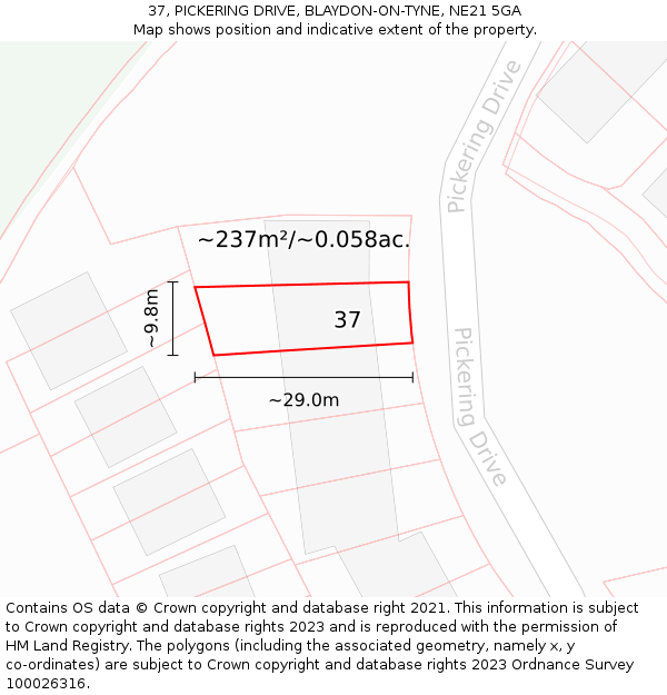 37, PICKERING DRIVE, BLAYDON-ON-TYNE, NE21 5GA: Plot and title map