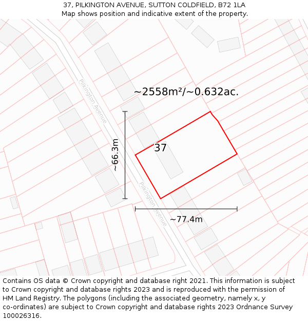37, PILKINGTON AVENUE, SUTTON COLDFIELD, B72 1LA: Plot and title map