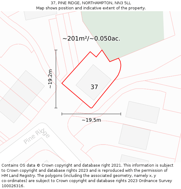 37, PINE RIDGE, NORTHAMPTON, NN3 5LL: Plot and title map