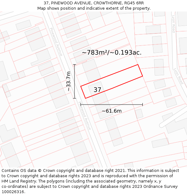 37, PINEWOOD AVENUE, CROWTHORNE, RG45 6RR: Plot and title map