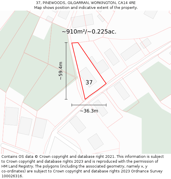 37, PINEWOODS, GILGARRAN, WORKINGTON, CA14 4RE: Plot and title map