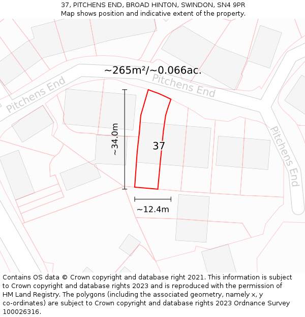 37, PITCHENS END, BROAD HINTON, SWINDON, SN4 9PR: Plot and title map