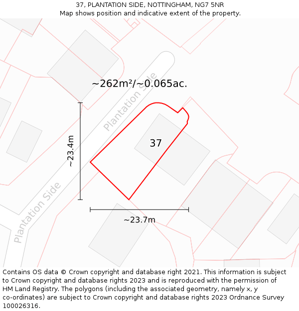 37, PLANTATION SIDE, NOTTINGHAM, NG7 5NR: Plot and title map