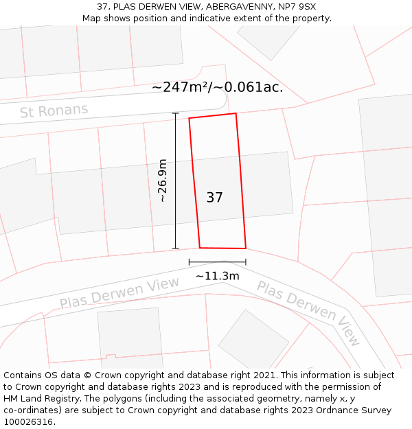 37, PLAS DERWEN VIEW, ABERGAVENNY, NP7 9SX: Plot and title map