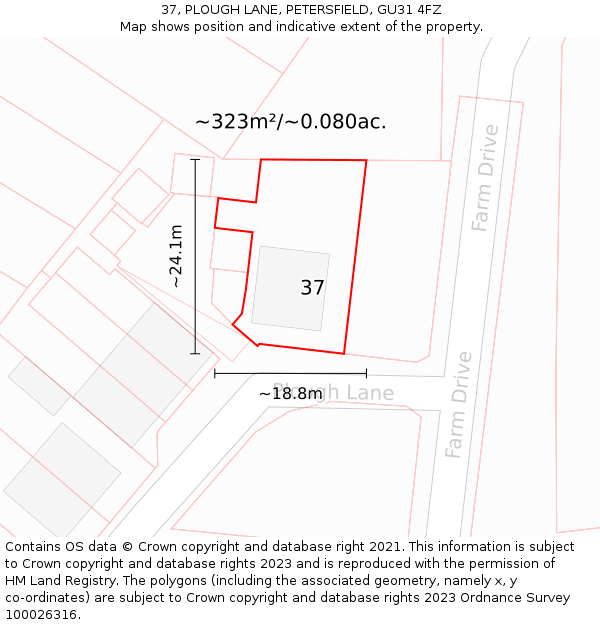 37, PLOUGH LANE, PETERSFIELD, GU31 4FZ: Plot and title map