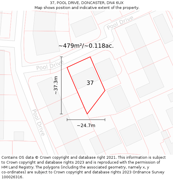 37, POOL DRIVE, DONCASTER, DN4 6UX: Plot and title map