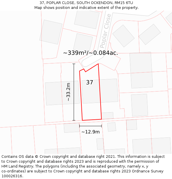 37, POPLAR CLOSE, SOUTH OCKENDON, RM15 6TU: Plot and title map