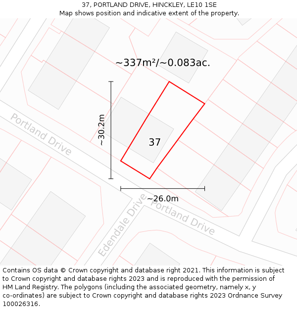 37, PORTLAND DRIVE, HINCKLEY, LE10 1SE: Plot and title map
